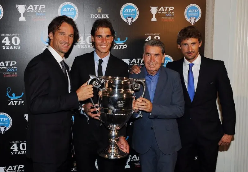 Manolo Santana con Nadal, Moyá y Ferrero