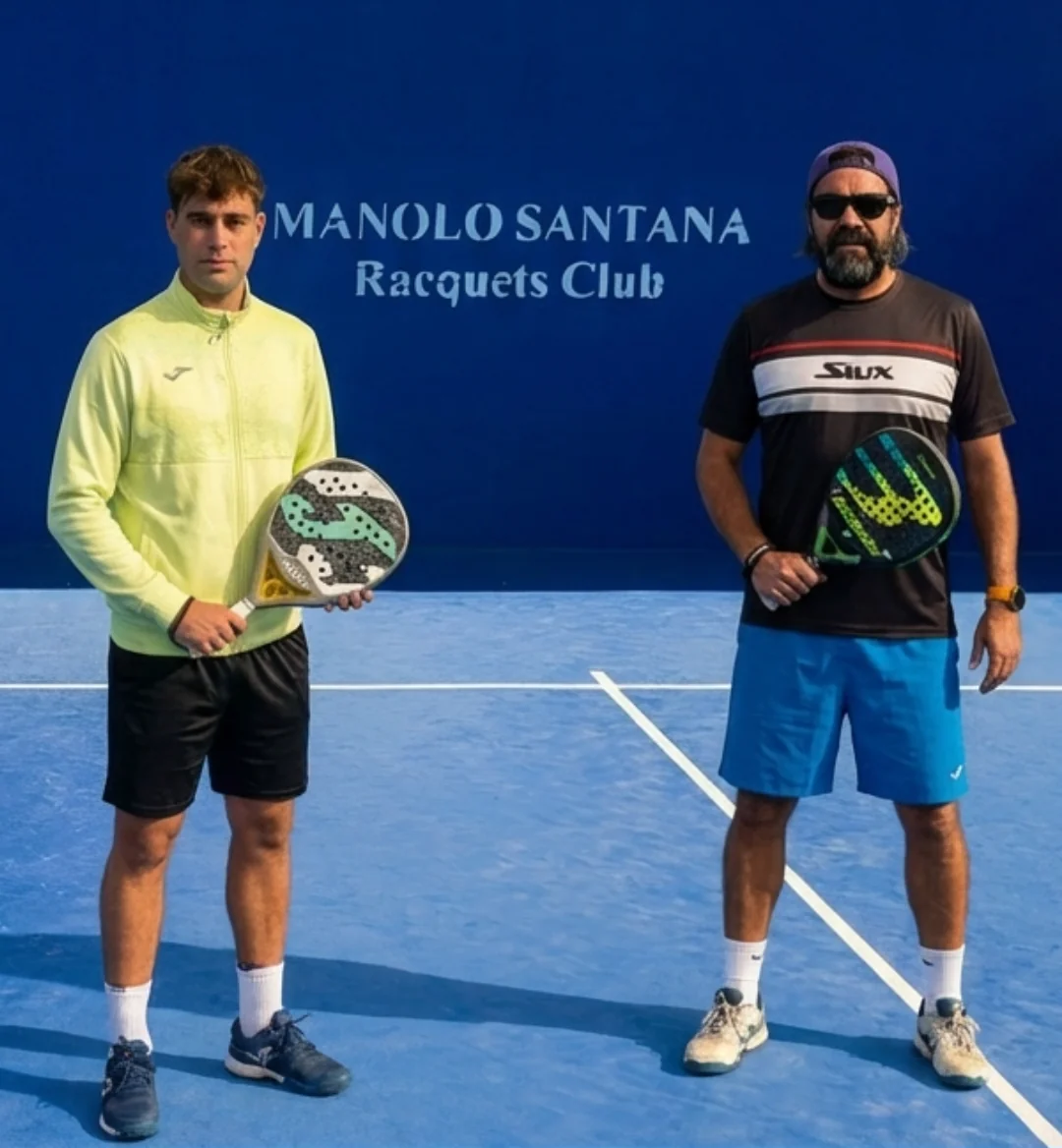 Two padel school coaches on court