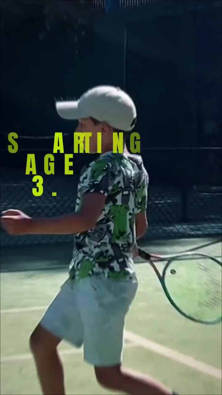 Tennis school student training with his coach